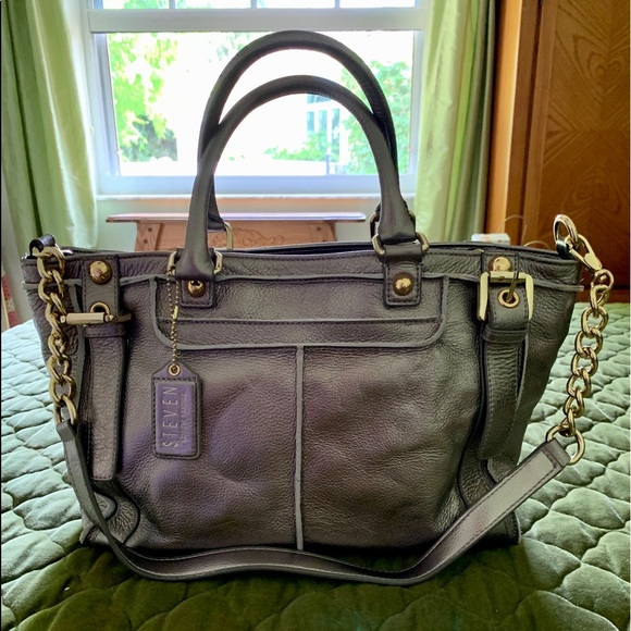 Steven by Steve Madden Bags | Steve Madden Leather Silver Metallic Tote | Color: Silver | Size: 16x10x4 | Jdraven1's Closet
